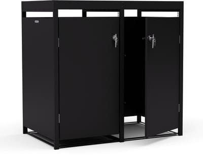 Blumfeldt Containerbox voor 60/120/240 L containers, Dubbele opening van boven & voren, Veilig slot met sleutel - elegant 3-voudig containerbox-design voor een schone omgeving