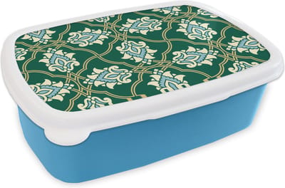 Broodtrommel Blauw - Lunchbox - Brooddoos - Bloemen - Antiek - Design - 18x12x6 cm - Kinderen - Jongen
