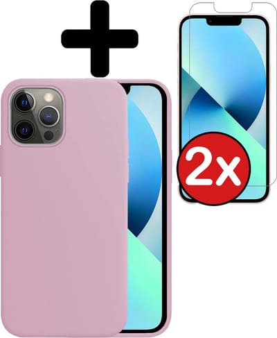 Hoesje - Met 2x Screenprotector - Geschikt voor Apple iPhone 13 Pro - Sterk & Shockproof - Telefoon Hoes - Back Cover - Siliconen Case - Telefoonhoes - Lila