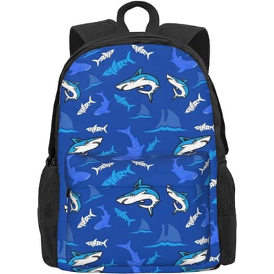 Blauwe Haaien Rugzak Mannen Dier Silhouet Lichtgewicht Rugzakken Polyester Streetwear Middelbare School Tassen Kamperen Designer Rugzak 36x32x10cm