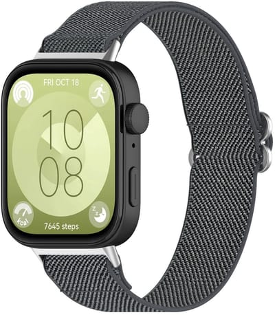 By Qubix - Elastische nylon band - Grijs - geschikt voor Huawei Watch Fit 5 / 4 / 3