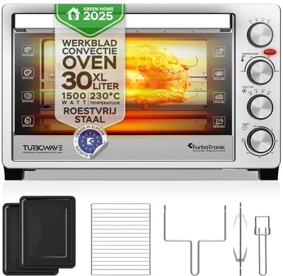 TurboTronic EVS30 - Vrijstaande oven 30L - Mini oven - Elektrische Oven - Zilver