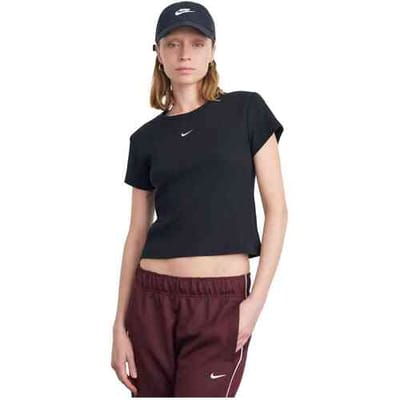Nike Strak kort T-shirt met ribbels voor dames Sportswear - Zwart- Dames, Zwart S