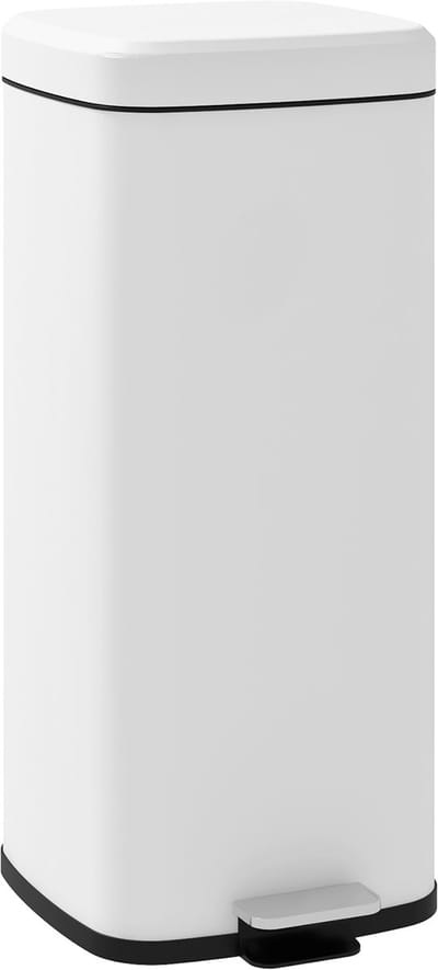 Killogood Prullenbak van 30 liter - met soft-close deksel - vingerafdrukbestendig - voetbediening - metaal/kunststof - afmetingen: 28x35x63,5 cm - wit.