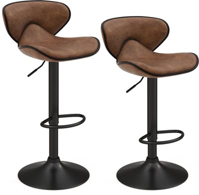 COSTWAY Set van 2 draaibare barkrukken, barstoelen, 65-85 cm, in hoogte verstelbaar, met rugleuning en voetensteun, keukenkruk voor eetkamer, bar, thuis, belastbaar tot 150 kg