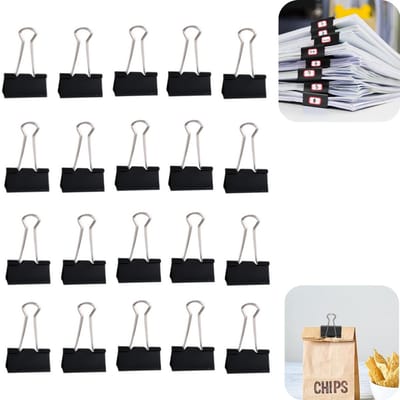 20 stuks rek - mappen - wasknijpers - sealclips - stapelaars - metalen clips - veerklemmen - ophangbaar - waterdicht - roestvrij - bureau - accessoires - geschikt voor documenten, papieren, kleding (zwart, 5,1*2,5 cm)