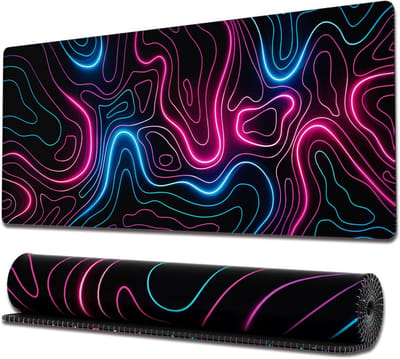 Extra Grote Gaming Muismat XL Roze Blauw Topografische Kaart met Antislip Basis en Gestikte Randen