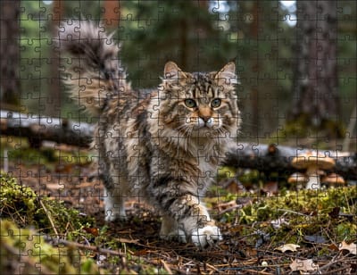 Puzzel Noorse boskat in het bos | 252 stukjes | Dierenpuzzel | Kattenpuzzel