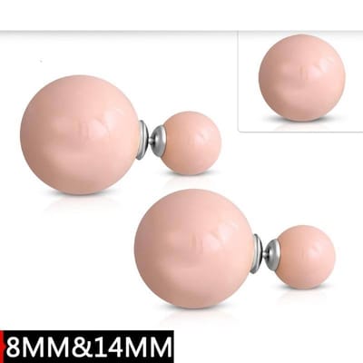 Aramat Jewels | Oorbellen | Dubbele Parel Oorbellen | Roze | |8mm | Staal | Kinderen, Volwassenen | Verkleurd niet
