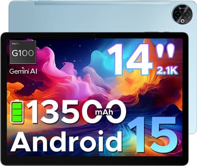 DOOGEE Tab E3 Max - Tablet - 32GB ROM+256GB ROM（2TB TF）- Android 15 - 14 inth IPS - 4G LTE - Gemini AI - Helio G100 - 13500mAh/18W - Quad Speakers - Face ID - 5G Wi-Fi - A GPS - GPS - Blauw
