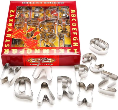 Uitsteekvormen set Alfabet in doos - Grote Letters 7,5CM - RVS Cookie Cutters - Bak Letter Koekjes