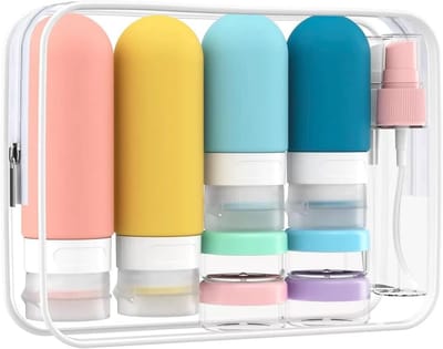 Reisflessen voor Toiletartikelen - Siliconen Lekvrije Containers met Etiketten - Dopamine Kleuren -17 Delige