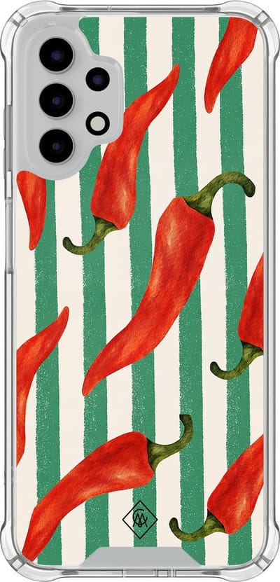 Casimoda® hoesje - Geschikt voor Samsung Galaxy A13 4G - Hot Pepper Vibes - Shockproof case - Extra sterk - TPU/polycarbonaat - Groen, Transparant