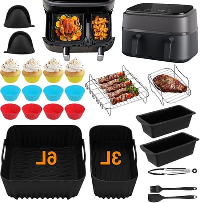 Set van 28 Accessoires voor Airfryer, Inclusief Siliconen Mallen, Grillrooster en Bakvormen, Geschikt voor 6L en 3L Modellen, Keuken Essentials voor Gezond Koken