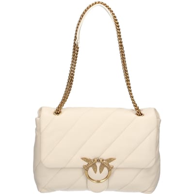 PINKO Leren Schoudertas Love Puff Big CL Sheep Nappa White - Antique Gold Crème