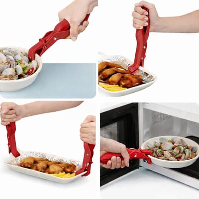 Set van 2 Multifunctionele Anti-Verbranding Komhouder Clip – Rood – Hittebestendige Siliconen Pan Clip – Keukengerei Houder met Anti-Slip Grip