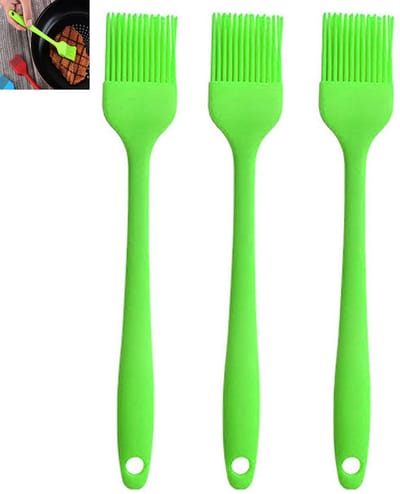 3-stuks Bakkwast -BBQ kwast-Siliconen bakkwast -Invet Kwastje Bakkwastje - 21x3.3cm - Gelijkmatige olieaanbrenging - Ophangbaar- Gemakkelijk schoon te maken - Geschikt voor het aanbrengen van olie, sauzen en kruiden in de keuken - Groen