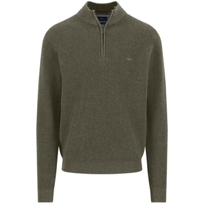Fynch-Hatton Trui Uni Color Structure Troyer Zip Donker Khaki / male