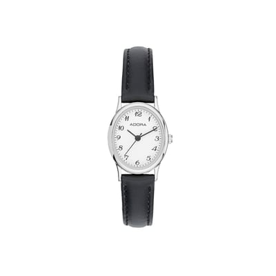 Dames horloge met ovaal horlogekast /zilverkleurig met leren band.AB6568
