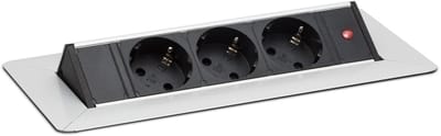 Inbouw Bureau Stekkerdoos - 3 Stopcontacten - 3500W - 16A - 1,5m Kabel - Kindveilig - Pop-Up Design - Zilver - Voor Kantoor en Keuken [20440B]
