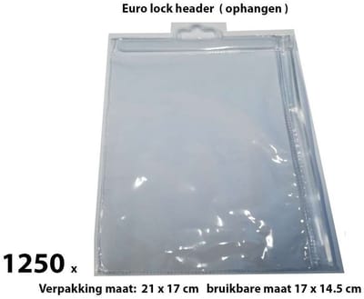 PVC Durable Zipper bag - Retail Verpakking - Euro header - Klein - 1250 Pack