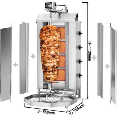 GGM Gastro Gas Gyros-/ Dönergrill - 4 Brenner - max. 60 kg - inkl. 2 Schutzbleche & 2 Flügeltüren