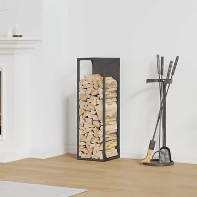 Brandhoutrek - Haardhout standaard - Haardhout opslag - Koudgewalst staal - 25 x 25 x 80 cm - Zwart