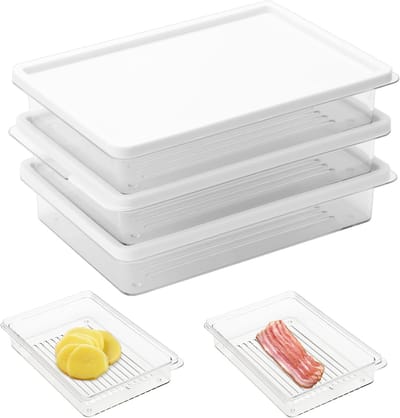 Set van 3 Stapelbare Vleesdozen voor Koelkast, Organiser voor Voedselopslag, Ideaal voor Groenten, Noten en Kaas