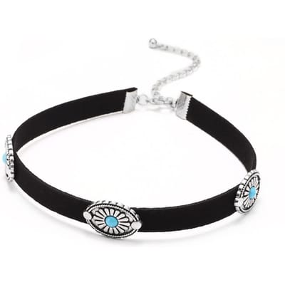 Bohemian Groene Natuursteen Flanellen Choker Ketting Vintage Bruine Kraag Voor Vrouwen Verstelbare Nekband Strand Sieraden