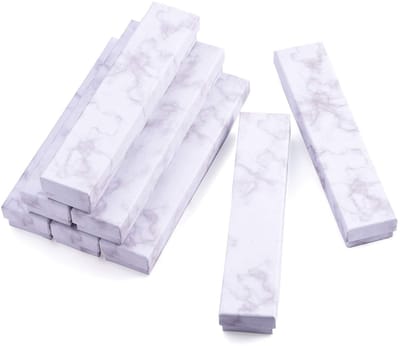 Dailygoods- Sieraden Doos Wit Marmeren Ontwerp - Geschenkdoos met Deksel - Lange Rechthoek - Voor Oorbellen/Kettingen - Elegante Verpakking - Zachte Spons Binnenzijde
