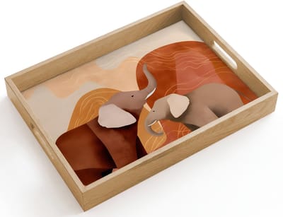 Dienblad hout 40x30 cm - Schootdienblad - Olifanten - Oranje - Abstract - Borrelplank rechthoek - Plateau dienbladen