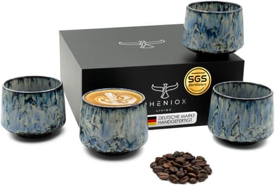 Dailygoods- Cappuccino Tassen Set - 4-delig - 180 ml - Hoogwaardig Aardewerk - Vaatwasserbestendig - Handgemaakt - Uniek Karakter - Koffiekopjes