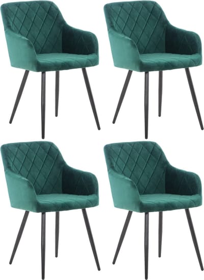 CLP Shila Set van 4 Eetkamerstoelen groen Fluweel