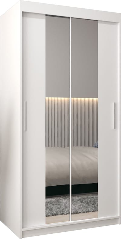 InspireMe - Kledingkast met 2 schuifdeuren, Modern-stijl, Kledingkast met planken (BxHxD): 100x200x62 - TORM I 100 Wit Mat