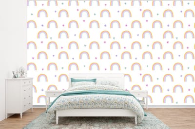 Behang - Fotobehang Regenboog - Vlinder - Baby - Breedte 320 cm x hoogte 240 cm