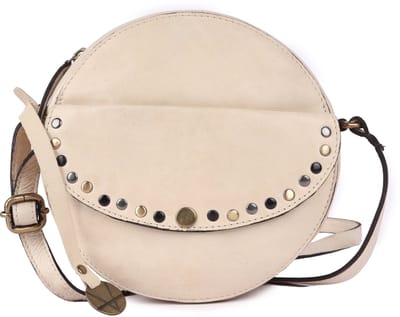 Echte Italiaanse Leren Boho Ronde Crossbody Slingtas met Studs – Stijlvol, Duurzaam & Perfect voor Dagelijks Gebruik voor Dames