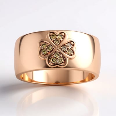 Cavill - 925 Sterling Zilveren Ring - 0,084 ct Argyle Rose de France Diamanten - Roségoud Verguld - Elegante Damesring Met Klavertje