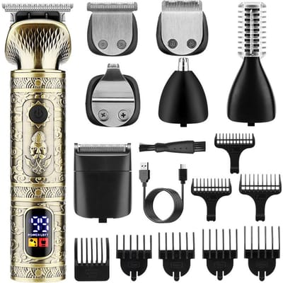 Haarknipmachine Kit Professioneel 7-In-1 Haartrimmer Scheerapparaten met LED Display Metaal goud