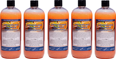 Showerscrub Sweet Orange & Cedarwood 1 liter - set van 5 stuks - verfrissende scrubgel - exfoliërende bodyscrub