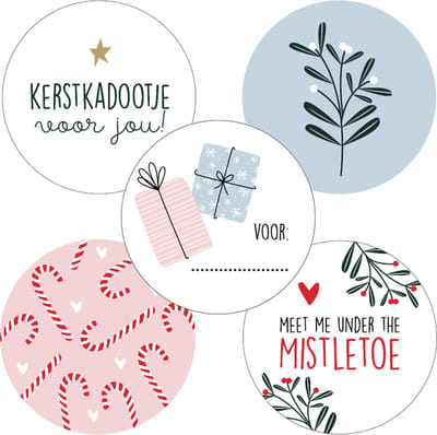 Grote Sluitzegel Kerst Goudfolie - 5 assorti | Ster – Mistletoe – Tak – Boom | Goud – Wit – Blauw / Groen | Envelop sticker – Christmas – Bedankje | Cadeau – Gift – Cadeauzakje