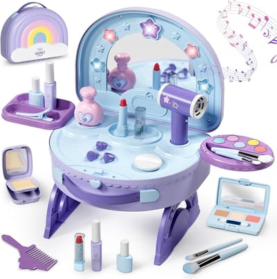 Speelgoed Make-uptafel voor Peuters met Verlichting en Muziek, Inclusief Haardroger en Make-upset, Perfect voor Verkleedpartijen en Verjaardagscadeaus voor Meisjes van 3-4 Jaar