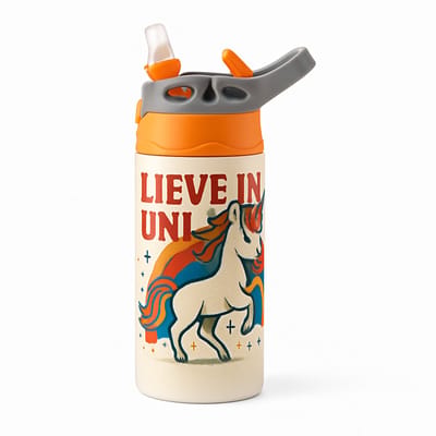 Zachte Aquarel Pastel Drinkfles – Charmante Fles voor Creatieve en Dromerige Drankjes - Waterfles voor kinderen (wit/oranje)