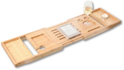 Purepeak Badplank voor in Bad - Badplank Verstelbaar - Uitschuifbaar - 75-95 cm - Kaarsenplateau