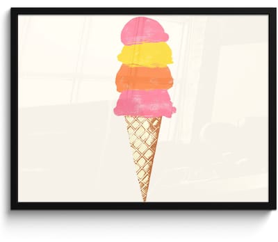 Poster in lijst - Fotolijst 70x50 cm - Posters - Schepijs - Hoorntje - Illustratie - Minimalistisch - Posterlijst zwart - Decoratie - Wanddecoratie woonkamer - Muurdecoratie slaapkamer