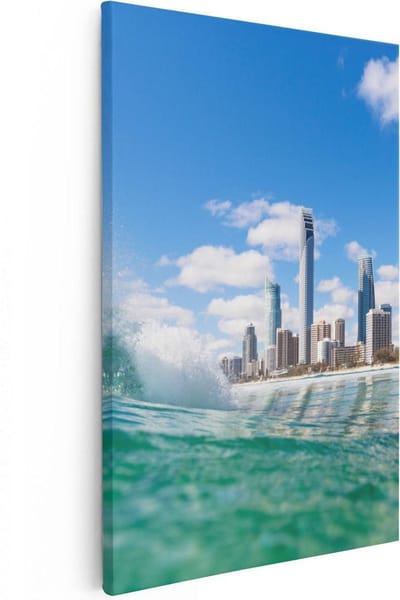 Artaza Canvas Schilderij Zeezicht Skyline - 20x30 cm - Klein - Wanddecoratie Strand - Muurdecoratie Golf - Kamer Accessoires