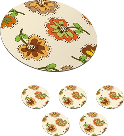 Onderzetters voor glazen - Rond - Design - Bloemen - Retro - Vintage - 10x10 cm - Glasonderzetters - 6 stuks