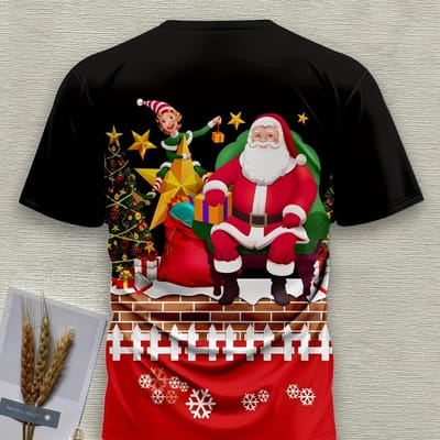 Vêtements pour enfants drôles à imprimé 3D Joyeux Noël T-shirts décontractés à manches courtes pour garçons filles 2-14 ans Cadeau de Noël pour enfants Haut 140