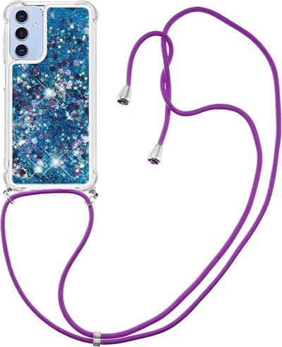 Coverup Hoesje - Geschikt voor Samsung Galaxy A15 Hoesje - Coverup Liquid Glitter Back Cover met Koord - Blauw