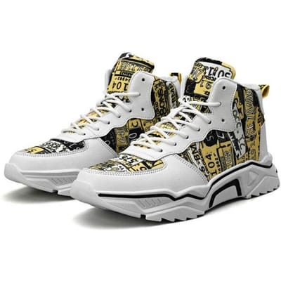 Baskets montantes blanches pour hommes, chaussures épaisses pour hommes, chaussures de tennis décontractées à la mode, grande taille, Zapatillas amortissantes, nouvelle collection automne 44 jaune