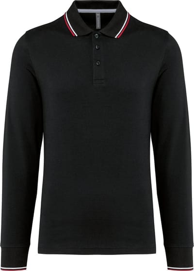 Kariban Heren polo van piquétricot met lange mouwen K280 - Black / Red / White - M